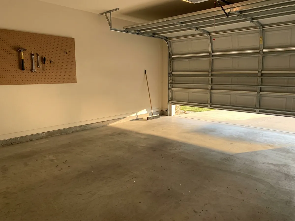 The finished, swept garage