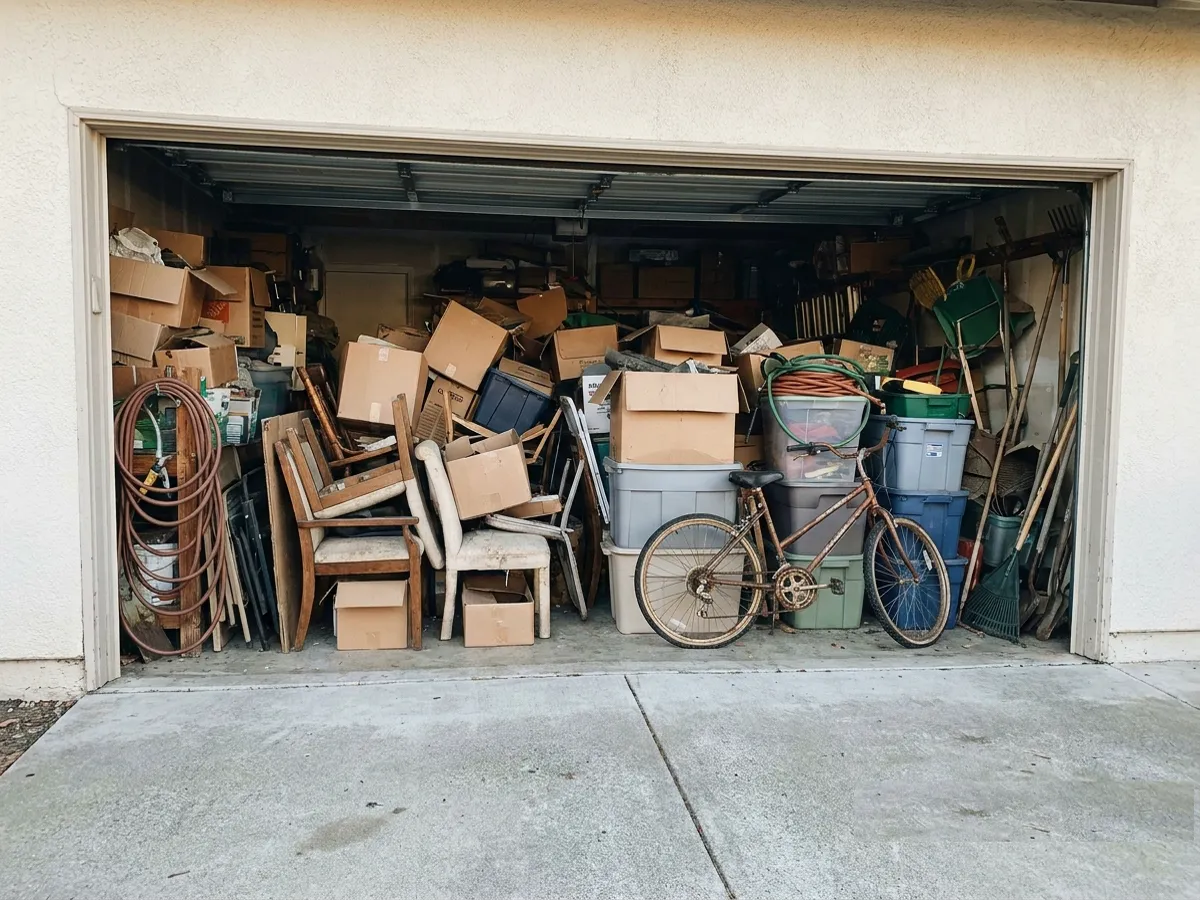 8:00 am: garage packed with twelve years of clutter